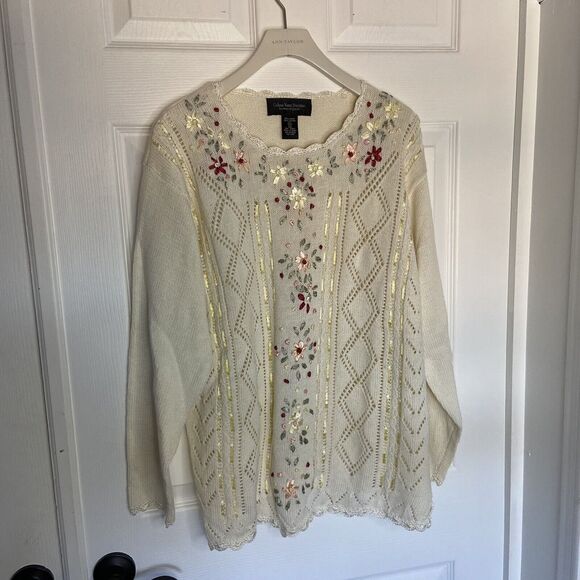 Celina Yang Designs VTG XL Embroidered Knit Long Sleeves SWEATER - Picture 3 of 7